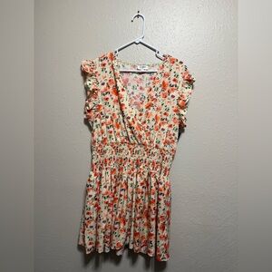 Umgee Cream Floral Midi Dress with Ruffle Sleeves